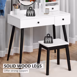HOMCOM Dressing Table Set with 3 Drawers, Storage shelves and Stool, White - Additional view 5