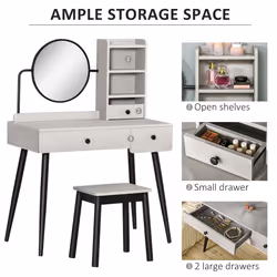 HOMCOM Dressing Table Set with 3 Drawers, Storage shelves and Stool, Grey - Additional view 5