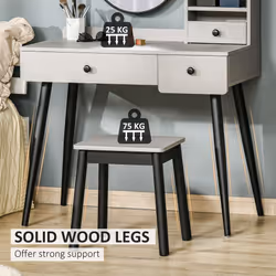 HOMCOM Dressing Table Set with 3 Drawers, Storage shelves and Stool, Grey - Additional view 6