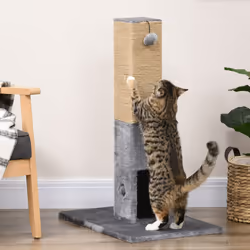 PawHut Cat Scratching Post Scratcher Climber w/ Carpet Base Hanging Toy - Grey