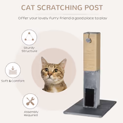 PawHut Cat Scratching Post Scratcher Climber w/ Carpet Base Hanging Toy - Grey