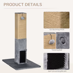 PawHut Cat Scratching Post Scratcher Climber w/ Carpet Base Hanging Toy - Grey