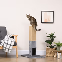 PawHut Cat Scratching Post Scratcher Climber w/ Carpet Base Hanging Toy - Grey - Additional view 5