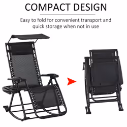 Outsunny Folding Recliner Chair Lounge Rocker Zero-Gravity Black
