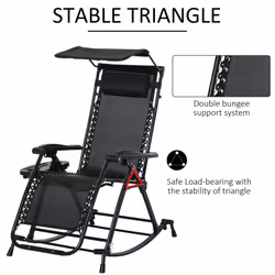 Outsunny Folding Recliner Chair Lounge Rocker Zero-Gravity Black - Additional view 5