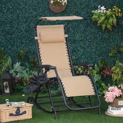 Outsunny Folding Recliner Chair Lounge Rocker Zero-Gravity Beige