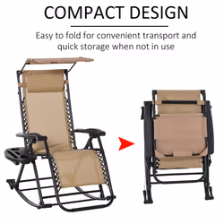 Outsunny Folding Recliner Chair Lounge Rocker Zero-Gravity Beige