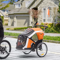 PawHut 2-in-1 Dog Bicycle Trailer w/ Safety Leash, Reflectors - Orange