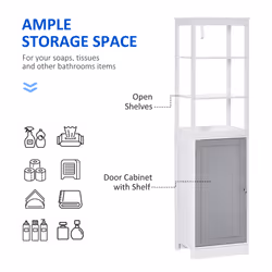 kleankin Bathroom Tall Storage Cabinet Organizer Tower w/ Door Shelves