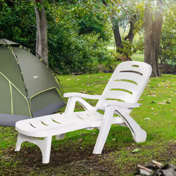 Outsunny Patio Folding Lounge Chair Recliner with Wheels & 5-Position Backrest