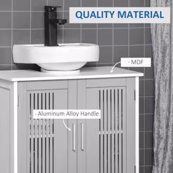 kleankin Bathroom Pedestal Under Sink Cabinet w/ Storage Shelf, Grey - Additional view 4
