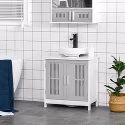 kleankin Bathroom Pedestal Under Sink Cabinet w/ Storage Shelf, Grey - Additional view 5