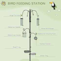Pawhut Bird Feeding Station Kit Wild Bird Feeder Pole w/ 6 Hooks 4 Prong Bases