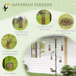 Pawhut Bird Feeding Station Kit Wild Bird Feeder Pole w/ 6 Hooks 4 Prong Bases