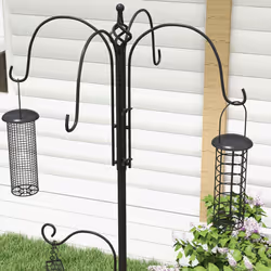 Pawhut Bird Feeding Station Kit Wild Bird Feeder Pole w/ 6 Hooks 4 Prong Bases - Additional view 5