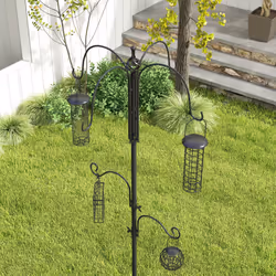 Pawhut Bird Feeding Station Kit Wild Bird Feeder Pole w/ 6 Hooks 4 Prong Bases - Additional view 7