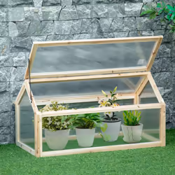 Outsunny Wooden Cold Frame Greenhouse Polycarbonate Grow House Natural