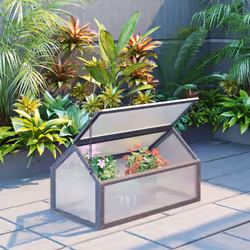 Outsunny Wooden Cold Frame Greenhouse Polycarbonate Grow House Grey