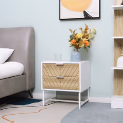 HOMCOM Bedside Table End Table with 2 Drawers for Bedroom, White and Oak