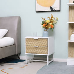 HOMCOM Bedside Table End Table with 2 Drawers for Bedroom, White and Oak