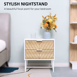 HOMCOM Bedside Table End Table with 2 Drawers for Bedroom, White and Oak