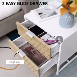 HOMCOM Bedside Table End Table with 2 Drawers for Bedroom, White and Oak
