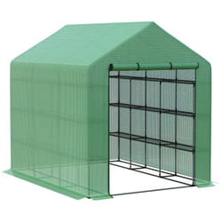 Outsunny Walk-in Garden Greenhouse Shelves Polytunnel Steeple Grow House
