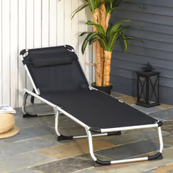 Outsunny Folding Outdoor Reclining Sun Lounger Chair Aluminium Frame Black