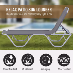 Outsunny Sun Lounger Relaxer Recliner with 5-Position Adjustable Backrest Silver
