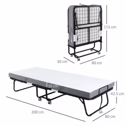 HOMCOM Folding Bed with 10cm Mattress, Portable Foldable Guest Bed with Wheels - Additional view 6