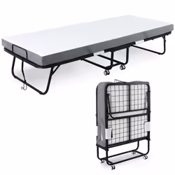 HOMCOM Folding Bed with 10cm Mattress, Portable Foldable Guest Bed with Wheels - Additional view 7