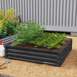 Outsunny Raised Garden Bed Metal Patio Backyard Flower Vegetable Planter Grey