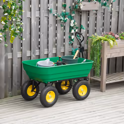 Outsunny 125L Garden Cart Trolley Dump Wheelbarrow Trailer Truck 4 Wheels Green