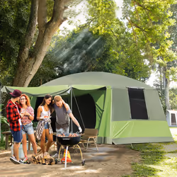 Outsunny Two Room Dome Tent Camping Shelter w/ Porch and Portable Carry Bag