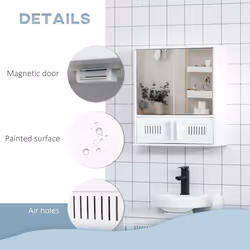 kleankin Bathroom Mirror Cabinet Wall Mount Storage Unit Double Doors, White - Additional view 4