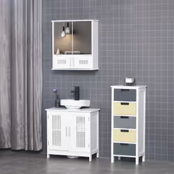 kleankin Bathroom Mirror Cabinet Wall Mount Storage Unit Double Doors, White - Additional view 5