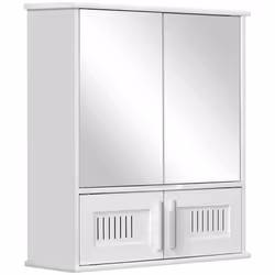kleankin Bathroom Mirror Cabinet Wall Mount Storage Unit Double Doors, White - Additional view 8