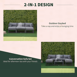 Outsunny 6 PC Garden Daybed Aluminum Sectional Sofa Set Coffee Table Footstool