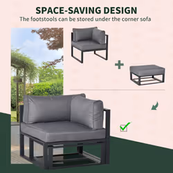 Outsunny 6 PC Garden Daybed Aluminum Sectional Sofa Set Coffee Table Footstool