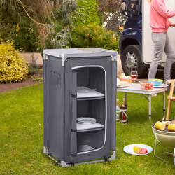 Outsunny Outdoor 3-shelf Camping Cupboard Kitchen Station Cook Table Grey