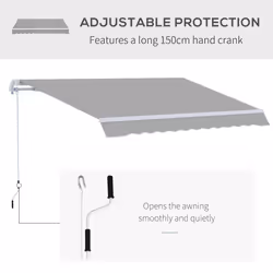 Outsunny 4x2.5m Manual Awning Window Door Sun Weather Shade w/ Handle Light Grey