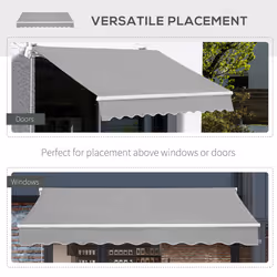 Outsunny 4x2.5m Manual Awning Window Door Sun Weather Shade w/ Handle Light Grey