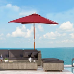 Outsunny Wooden Patio Umbrella Market Parasol Outdoor Sunshade 6 Ribs Wine Red