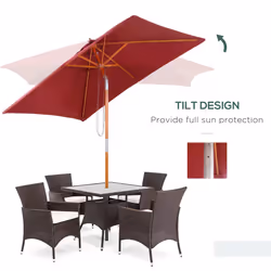 Outsunny Wooden Patio Umbrella Market Parasol Outdoor Sunshade 6 Ribs Wine Red