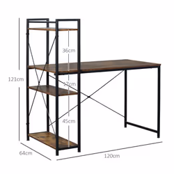 HOMCOM Computer Desk Laptop Table w/4-tier Bookshelf  Metal Frame Brown, Black - Additional view 7