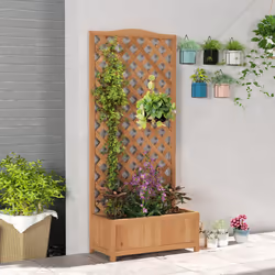 Outsunny Garden Wooden Planter Box with Trellis Flower Raised Bed Brown