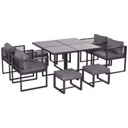 Outsunny 8 Seater Aluminium Garden Dining Cube Set w/ 4 Chairs