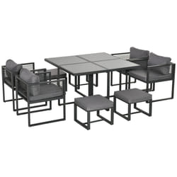 Outsunny 8 Seater Aluminium  Garden Dining Cube Set w/ 4 Chairs