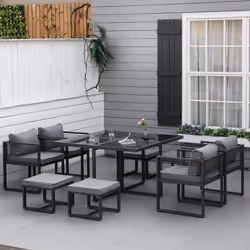 Outsunny 8 Seater Aluminium  Garden Dining Cube Set w/ 4 Chairs