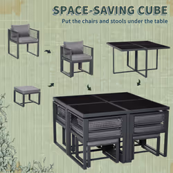 Outsunny 8 Seater Aluminium  Garden Dining Cube Set w/ 4 Chairs